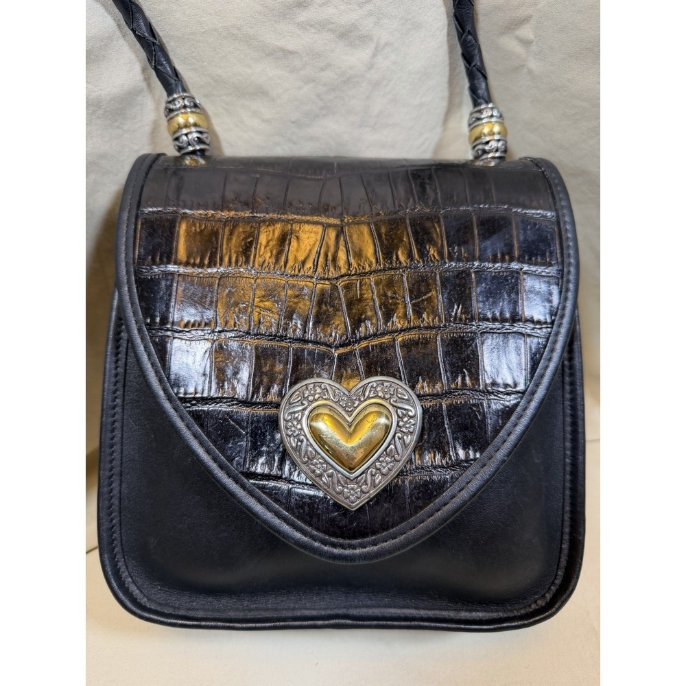 Brighton Womens Crossbody Purse Small Black Moc Croc Leather Vintage 90s